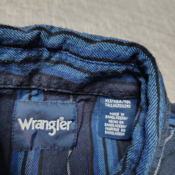 VINTAGE Wrangler Shirt Mens XL Tall Long Sleeve Striped Pearl Snap Western - Picture 3 of 8
